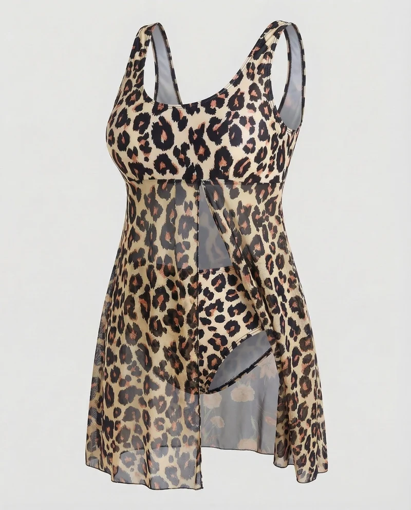 Damen Badekleid Chiffon-Überrock Raffung