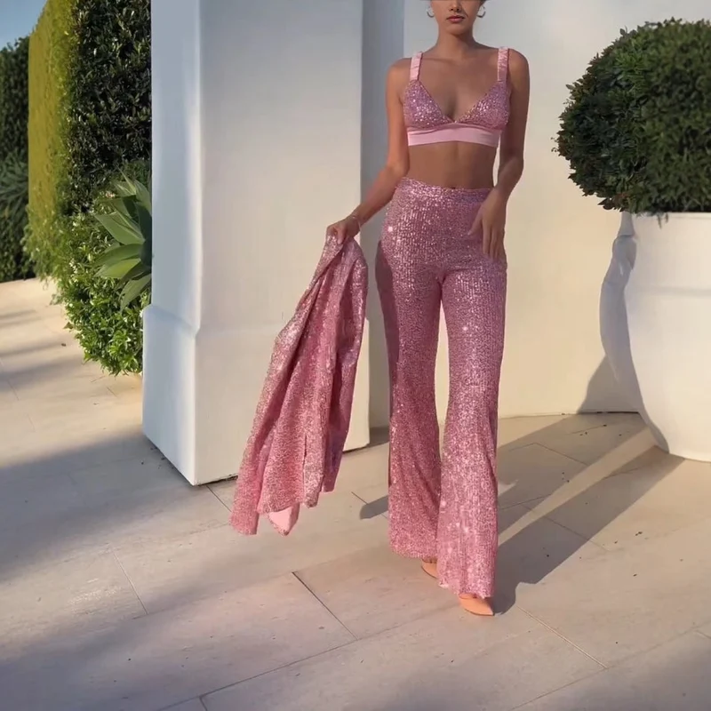 Damen Glitzerndes Anzugset mit weitem Schlag und elegantem Blazer Nord Taschen