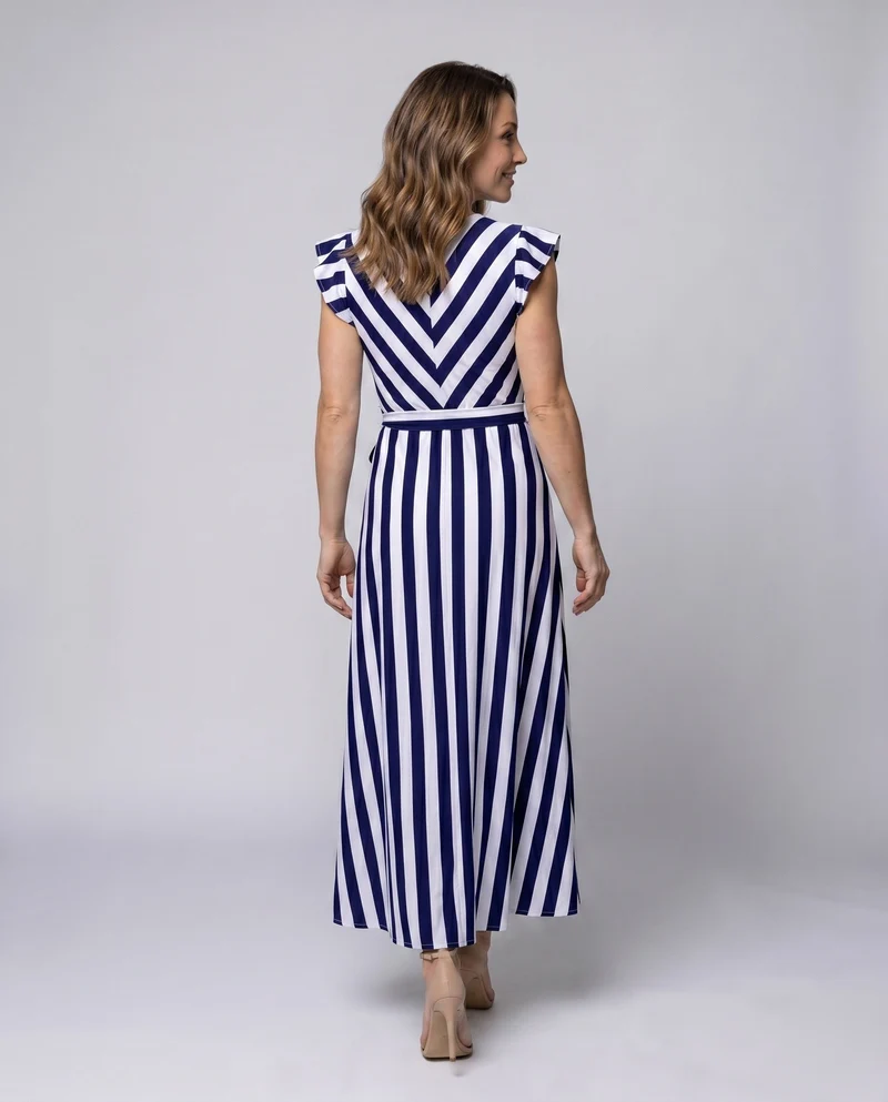 Damen Maxikleid mit Wickeloptik und Rüschenärmeln Nord Taschen