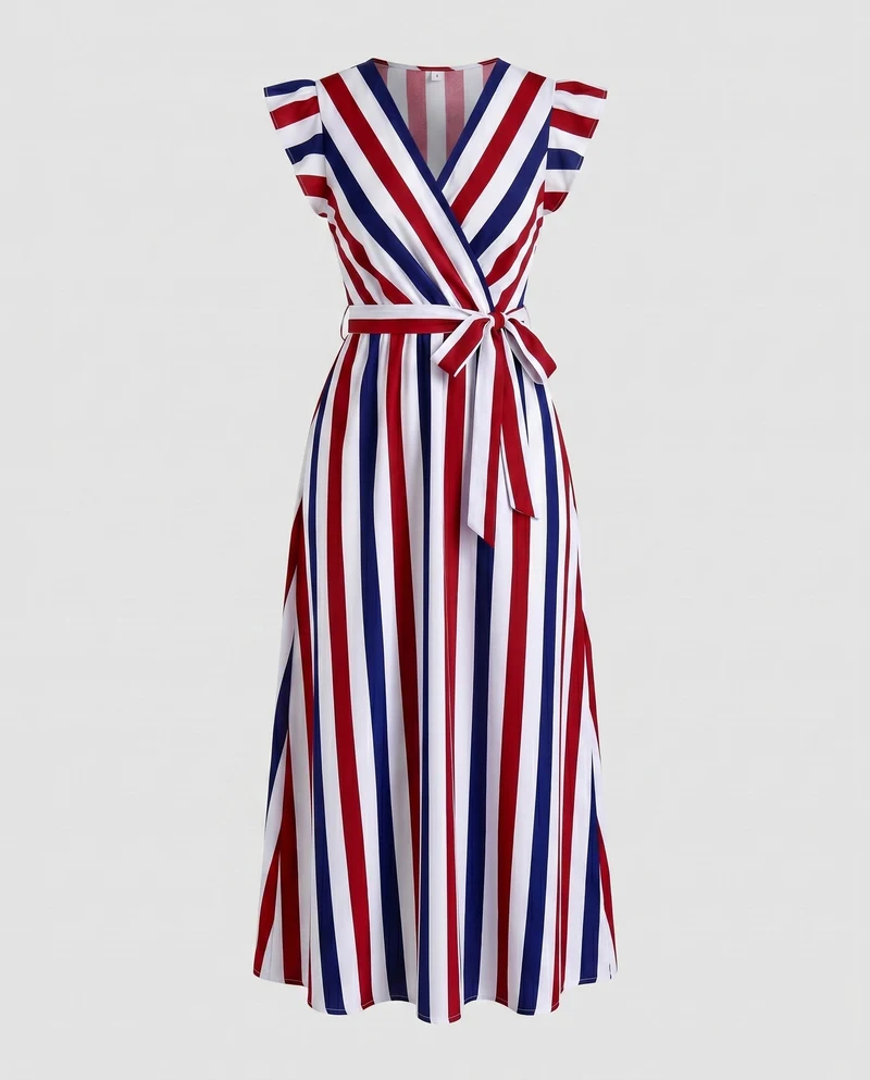 Damen Maxikleid mit Wickeloptik und Rüschenärmeln Nord Taschen