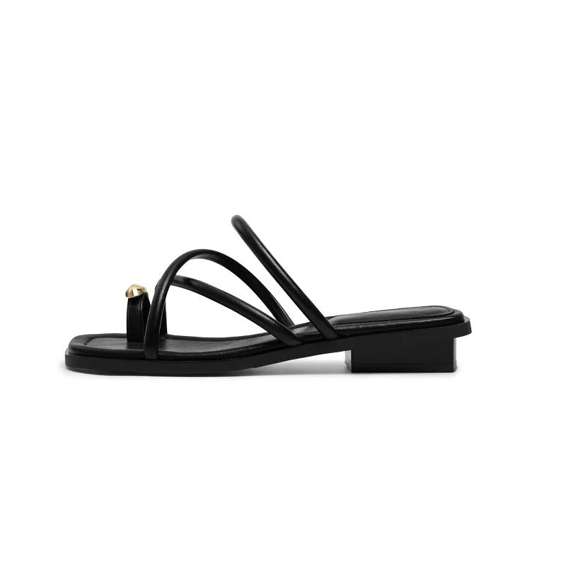 Damen Zehentrenner-Sandalen mit elegantem Riemendesign und goldfarbenem Akzent