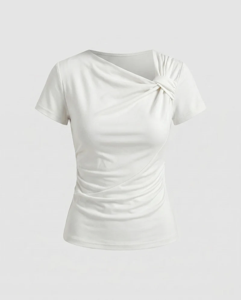 Damen T-Shirt mit modischem Knoten-Design und figurbetontem Schnitt