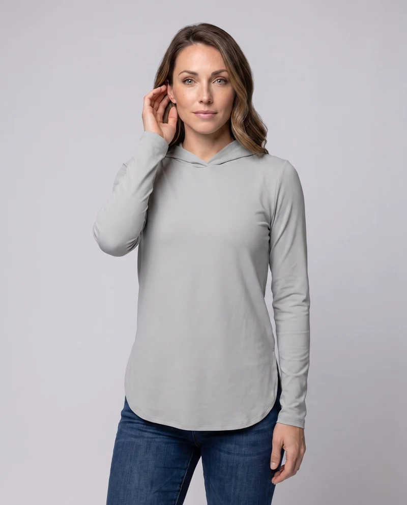 Damen nan leichtes UV-Schutz-Kapuzenoberteil aus Funktionsstretch mit tailliertem Schnitt und Seitenschlitzen Nord Taschen