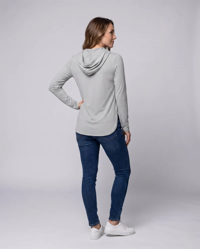 Damen nan leichtes UV-Schutz-Kapuzenoberteil aus Funktionsstretch mit tailliertem Schnitt und Seitenschlitzen Nord Taschen