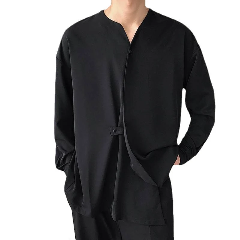 Herren Lässiges Langarmshirt mit innovativem Stehkragen und praktischen Taschen