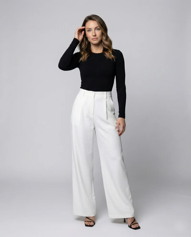 Damen hochgeschnittene Palazzo-Hose mit Bundfalten