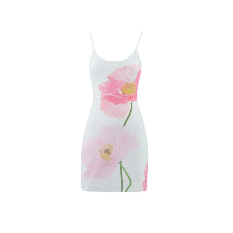 Damen Sommerkleid mit stilvollem Blumendruck und eleganten Spaghettiträgern