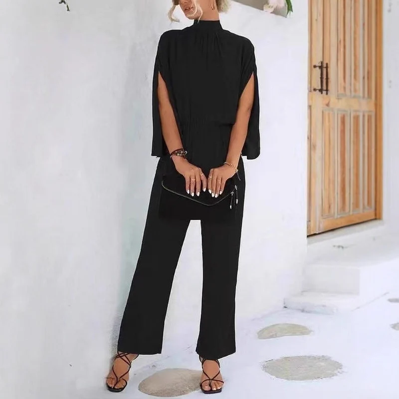 Damen eleganter Jumpsuit mit weitem Bein und Chiffon-Ärmeln Arvani