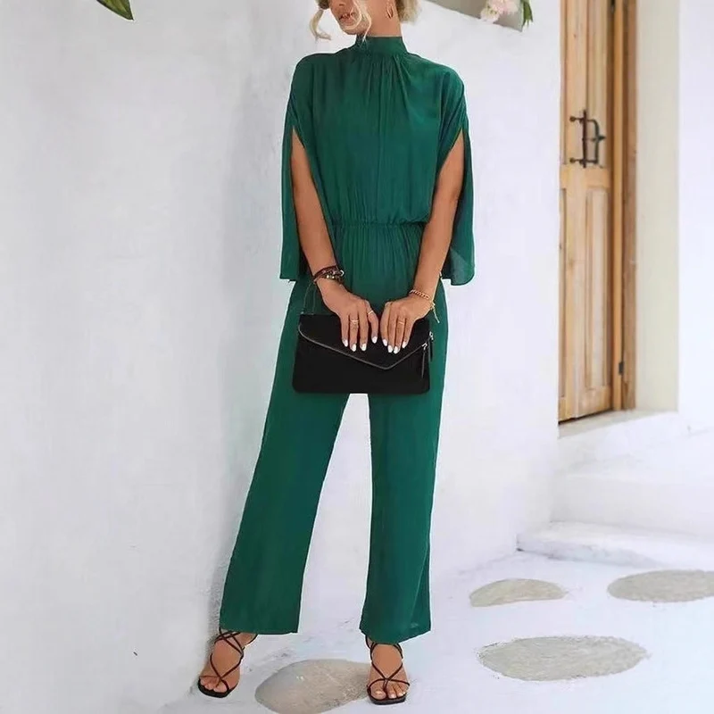 Damen eleganter Jumpsuit mit weitem Bein und Chiffon-Ärmeln Arvani