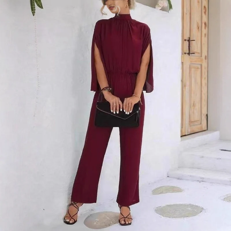 Damen eleganter Jumpsuit mit weitem Bein und Chiffon-Ärmeln Arvani