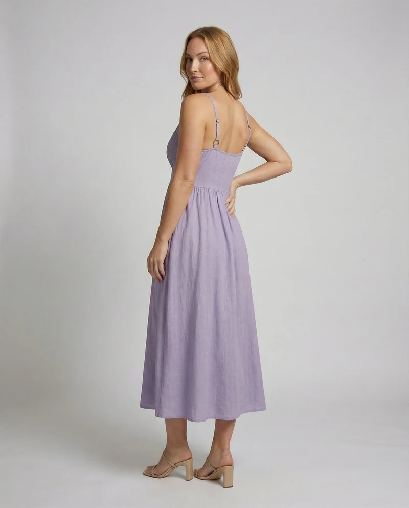 Damen Luftige Empire-Taille Leinen-Baumwoll Maxikleid