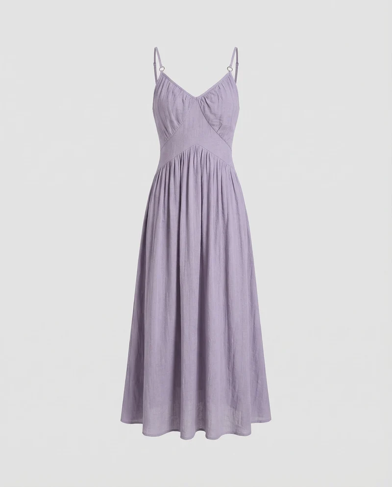 Damen Luftige Empire-Taille Leinen-Baumwoll Maxikleid