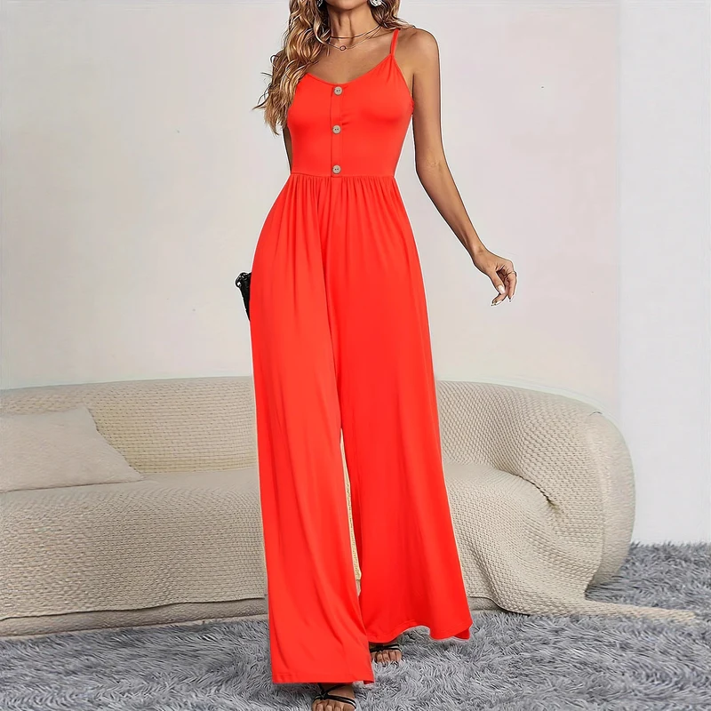 Damen Jumpsuit mit knöpfbarem Oberteil und weitem Bein