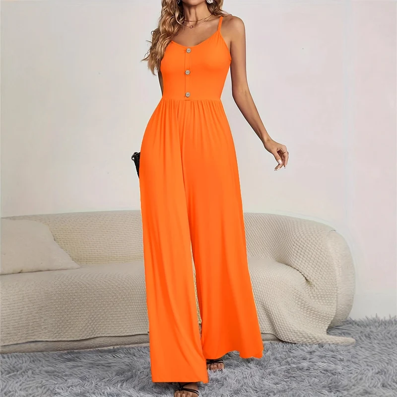 Damen Jumpsuit mit knöpfbarem Oberteil und weitem Bein