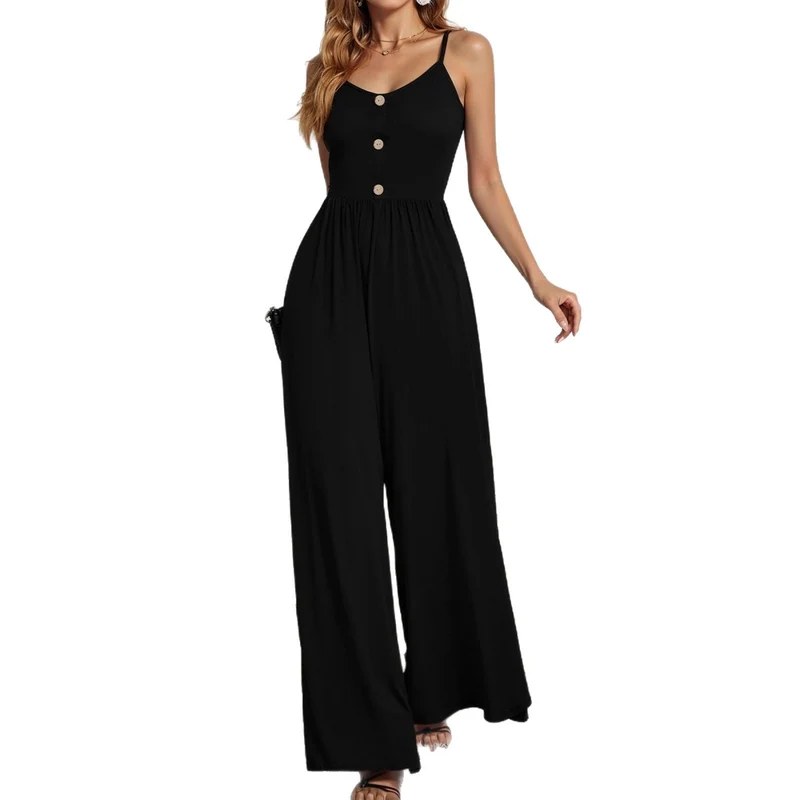 Damen Jumpsuit mit knöpfbarem Oberteil und weitem Bein