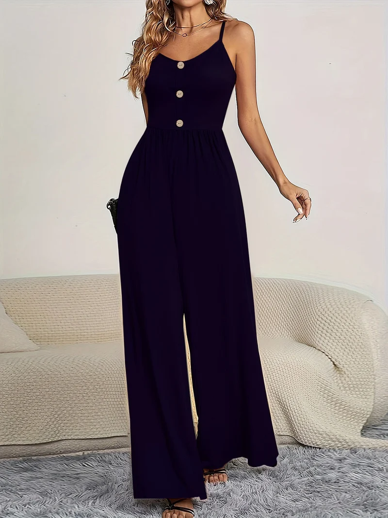 Damen Jumpsuit mit knöpfbarem Oberteil und weitem Bein