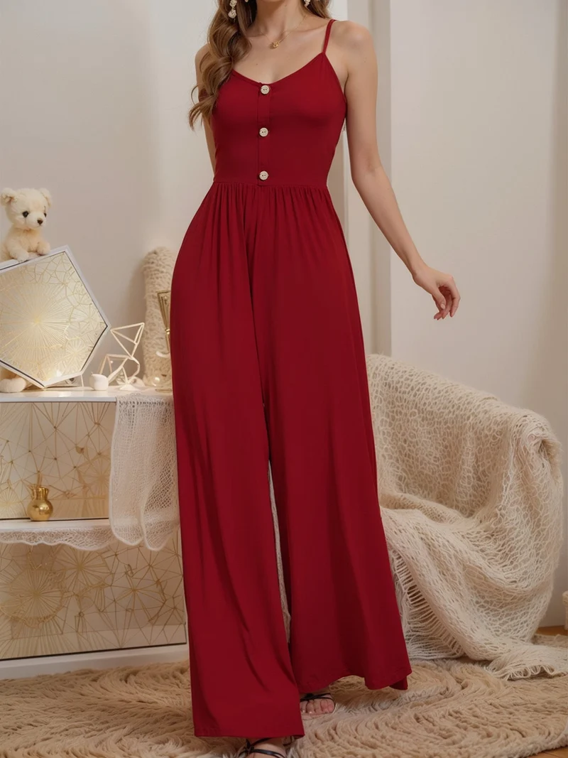 Damen Jumpsuit mit knöpfbarem Oberteil und weitem Bein