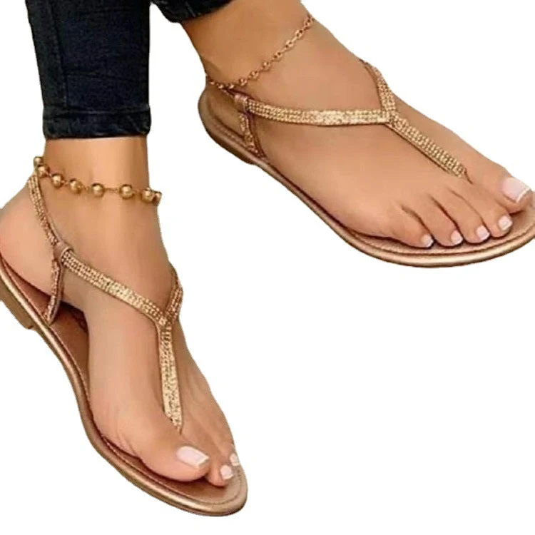 Damen nan T-Riemchen-Sandalette mit funkelndem Strassbesatz und gepolstertem Komfortfußbett