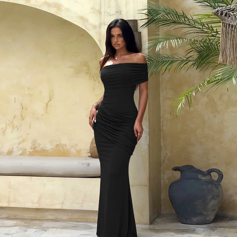 Damen Off-Shoulder Maxikleid mit eleganter Drapierung Nord Taschen