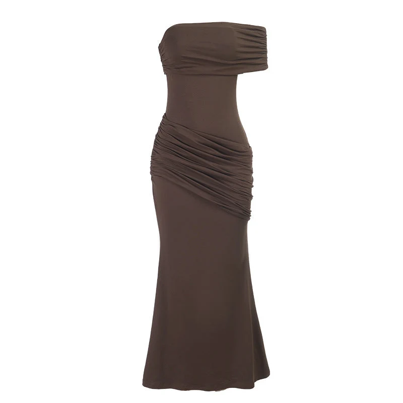 Damen Off-Shoulder Maxikleid mit eleganter Drapierung Nord Taschen