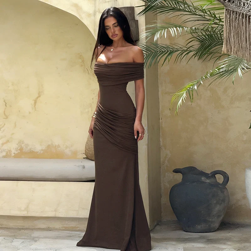 Damen Off-Shoulder Maxikleid mit eleganter Drapierung Nord Taschen