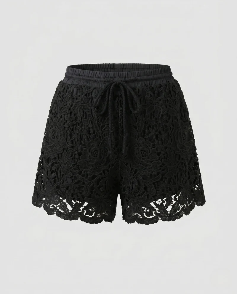 Damen luftige Häkelshorts mit verstellbarem Bund Nord Taschen