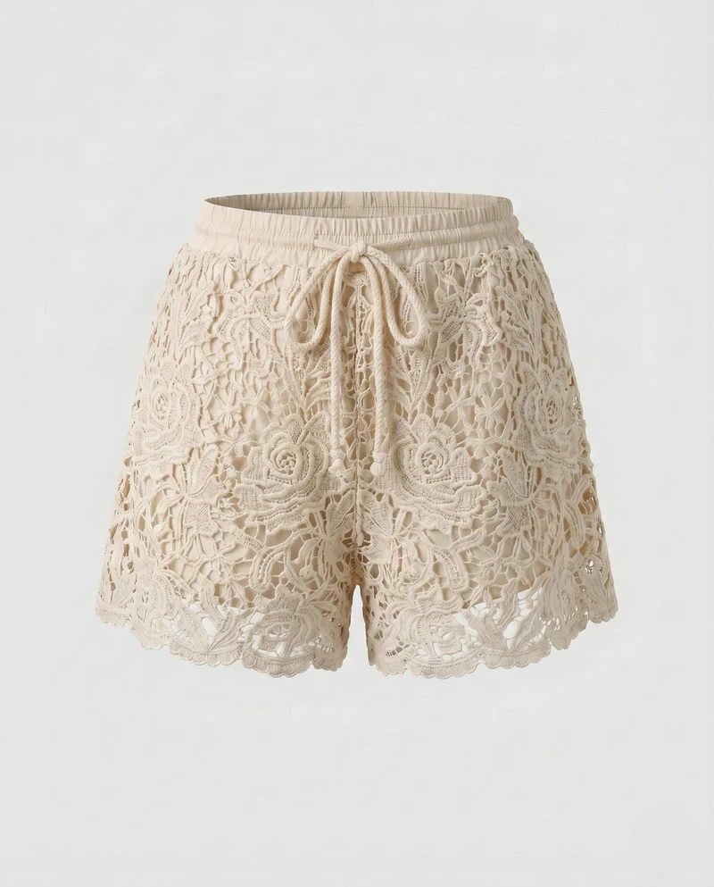 Damen luftige Häkelshorts mit verstellbarem Bund Nord Taschen