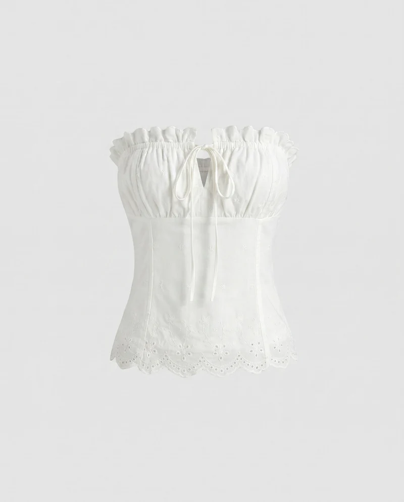 Damen Off-Shoulder Top mit Rüschendetails und dekorativem Kordelzug