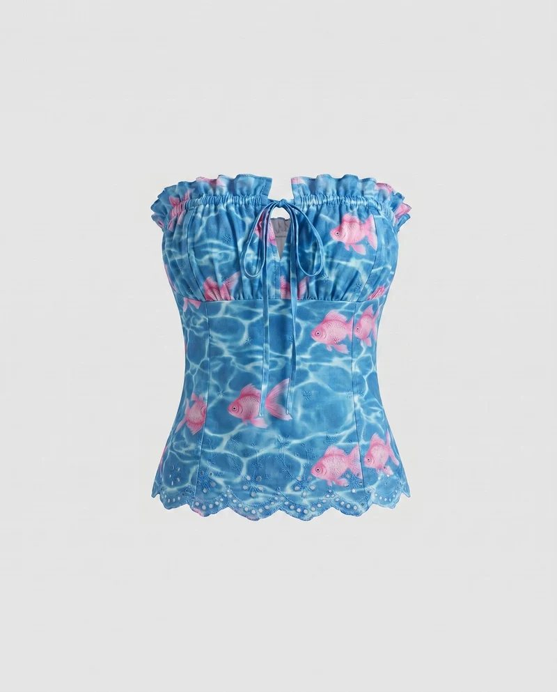 Damen Off-Shoulder Top mit Rüschendetails und dekorativem Kordelzug