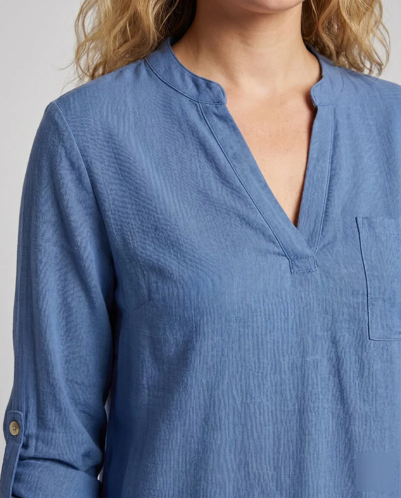 Damen Viskose-Bluse mit V-Ausschnitt und aufrollbaren Ärmeln
