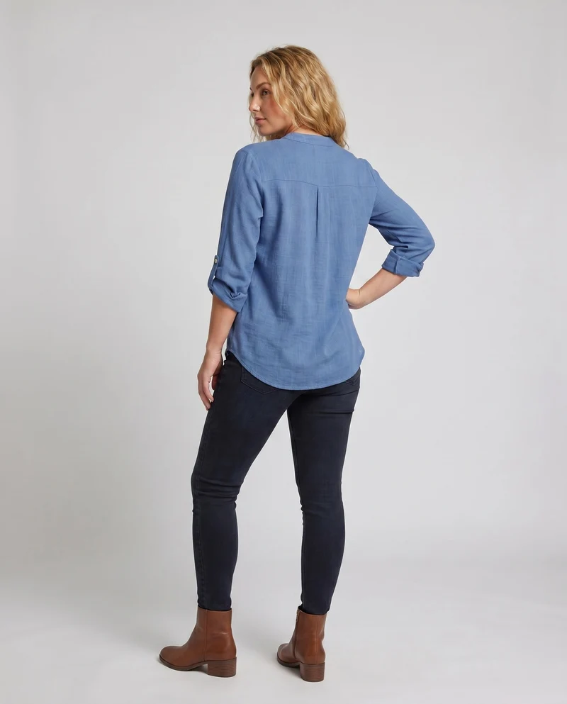 Damen Viskose-Bluse mit V-Ausschnitt und aufrollbaren Ärmeln
