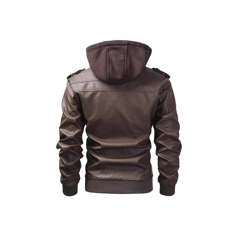 Herren Kunstlederjacke mit abnehmbarer Kapuze und Multifunktions-Taschen Nord Taschen