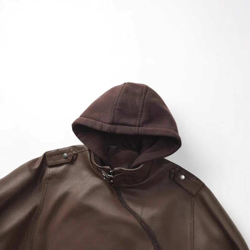 Herren Kunstlederjacke mit abnehmbarer Kapuze und Multifunktions-Taschen Nord Taschen