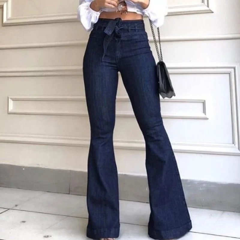 Damen Schlagjeans mit hoch tailliertem Bund