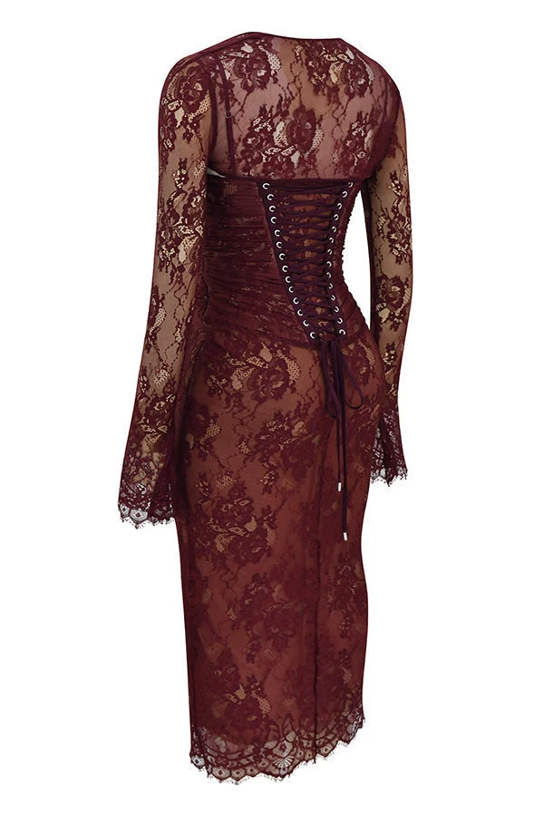 Midi Kleid aus Bordeauxrotem Spitze - Arvani