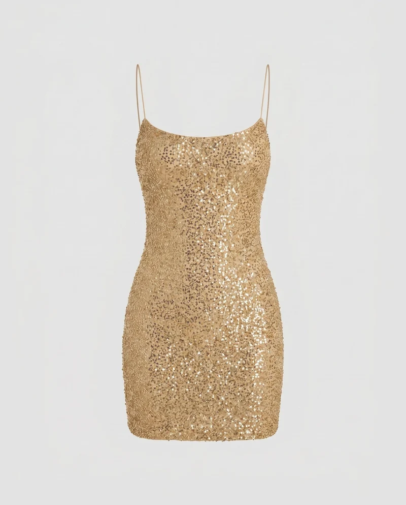 Damen Funkelndes Pailletten-Minikleid mit zartem Trägerdesign