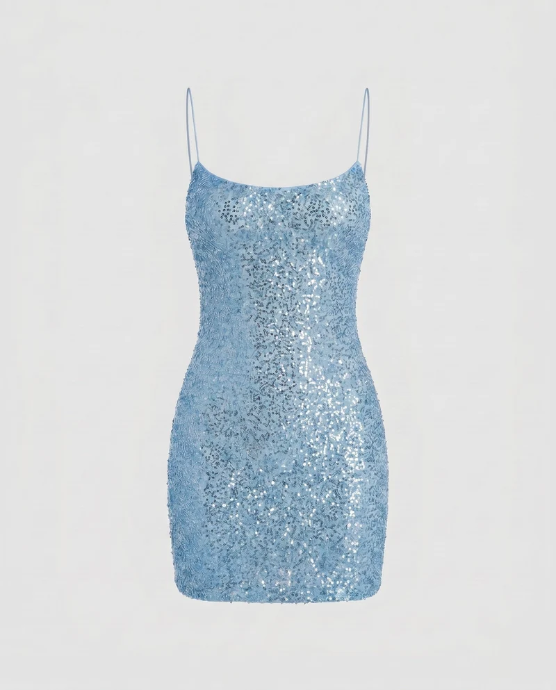 Damen Funkelndes Pailletten-Minikleid mit zartem Trägerdesign