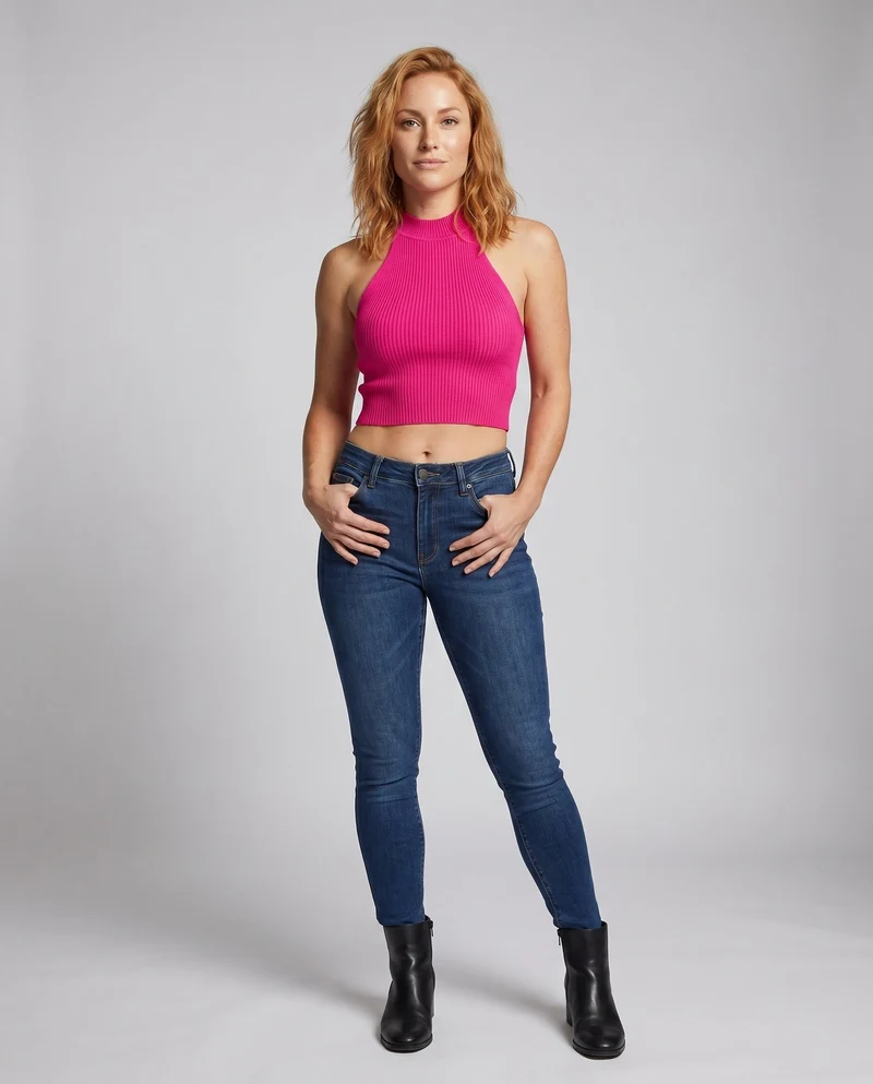 Damen Hochgeschlossener Crop-Top aus Rippstrick