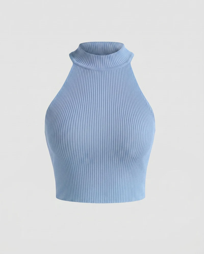 Damen Hochgeschlossener Crop-Top aus Rippstrick