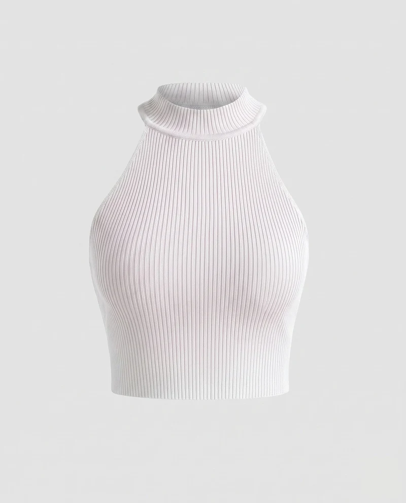 Damen Hochgeschlossener Crop-Top aus Rippstrick