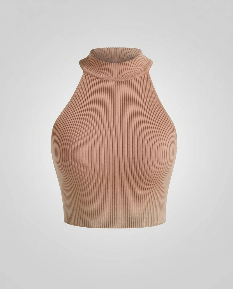 Damen Hochgeschlossener Crop-Top aus Rippstrick