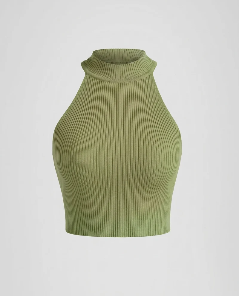 Damen Hochgeschlossener Crop-Top aus Rippstrick