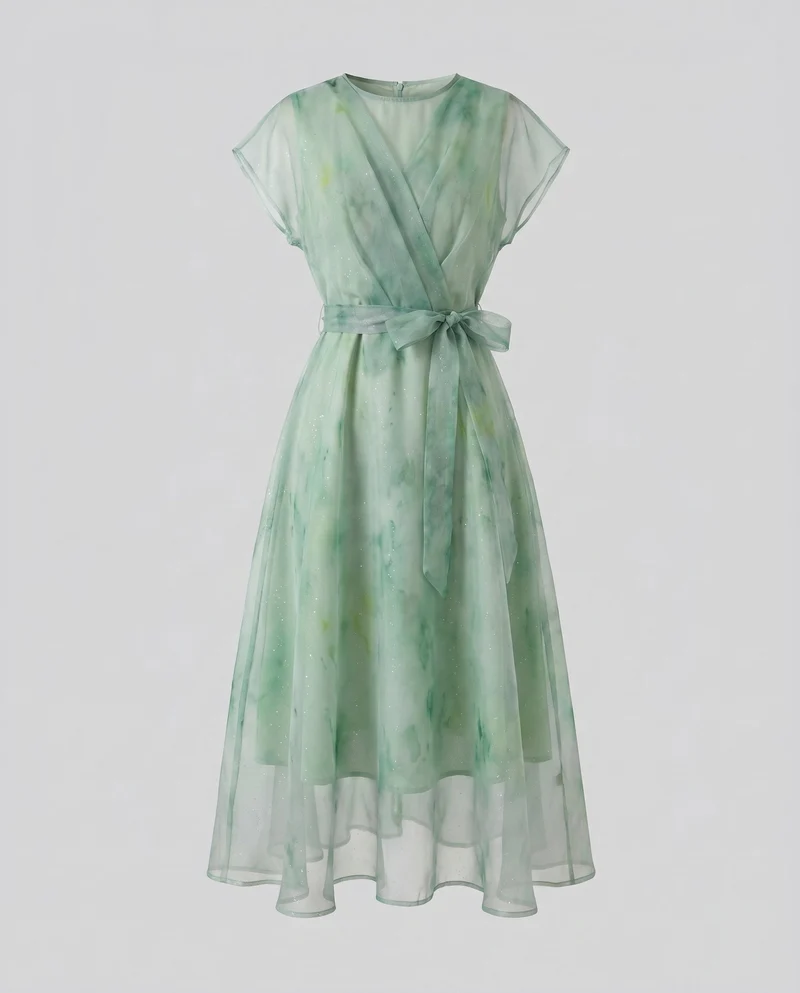 Damen Elegantes Midikleid aus transparentem Chiffon mit filigranen Details
