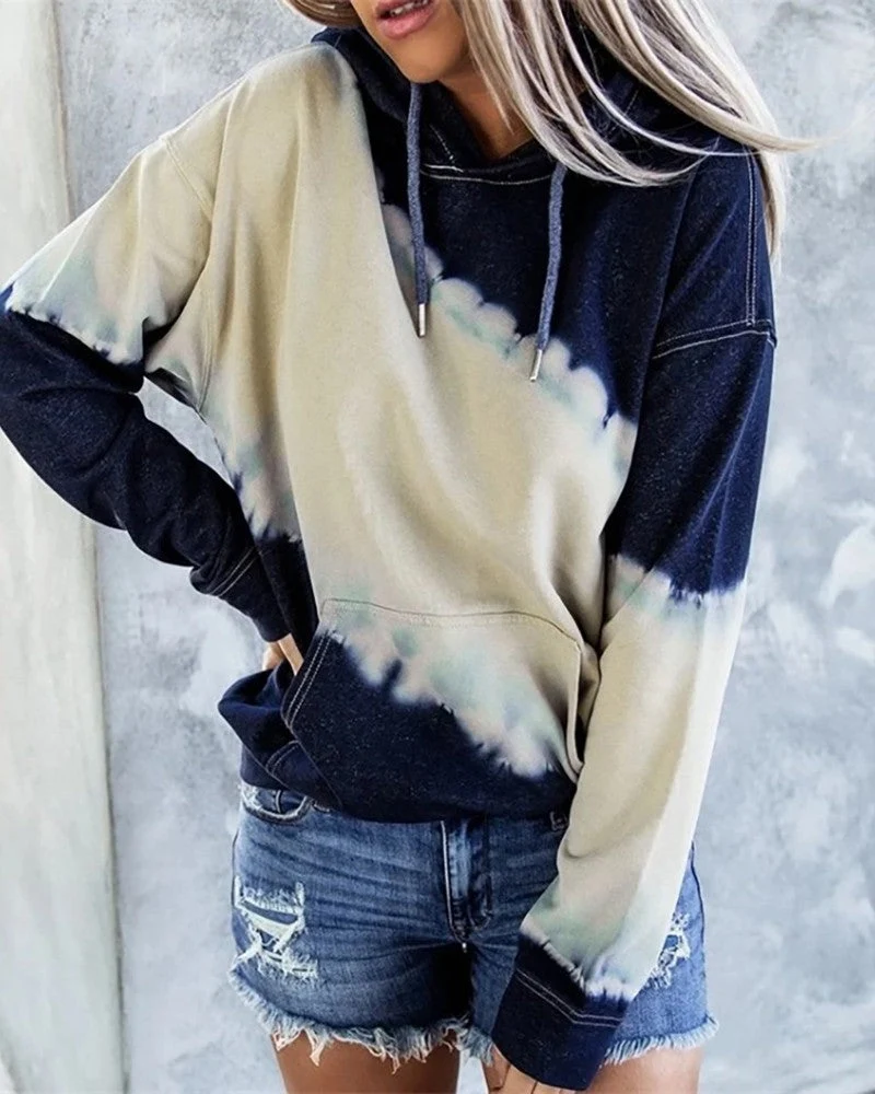 Damen lockerer Hoodie mit tieferem Kragen und einzigartigem Batikdesign