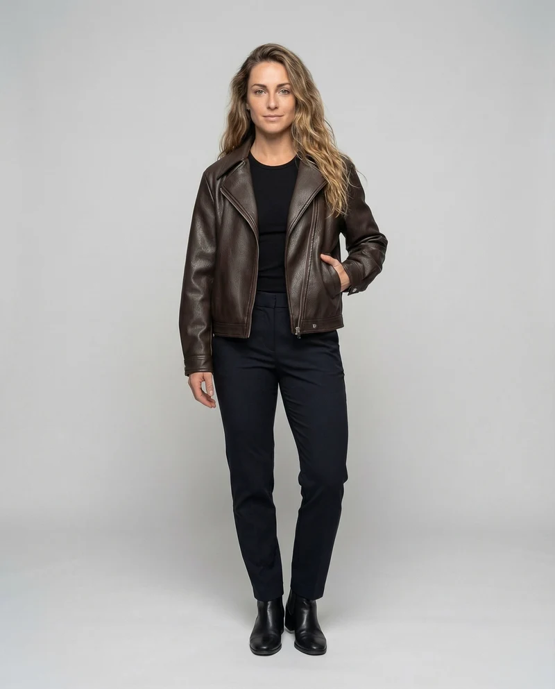 Damen Oversize Kunstleder Bikerjacke Gürtel