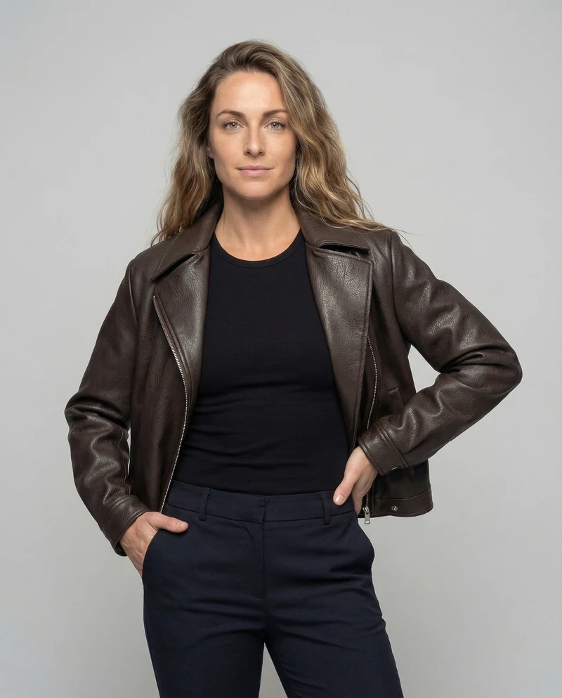 Damen Oversize Kunstleder Bikerjacke Gürtel