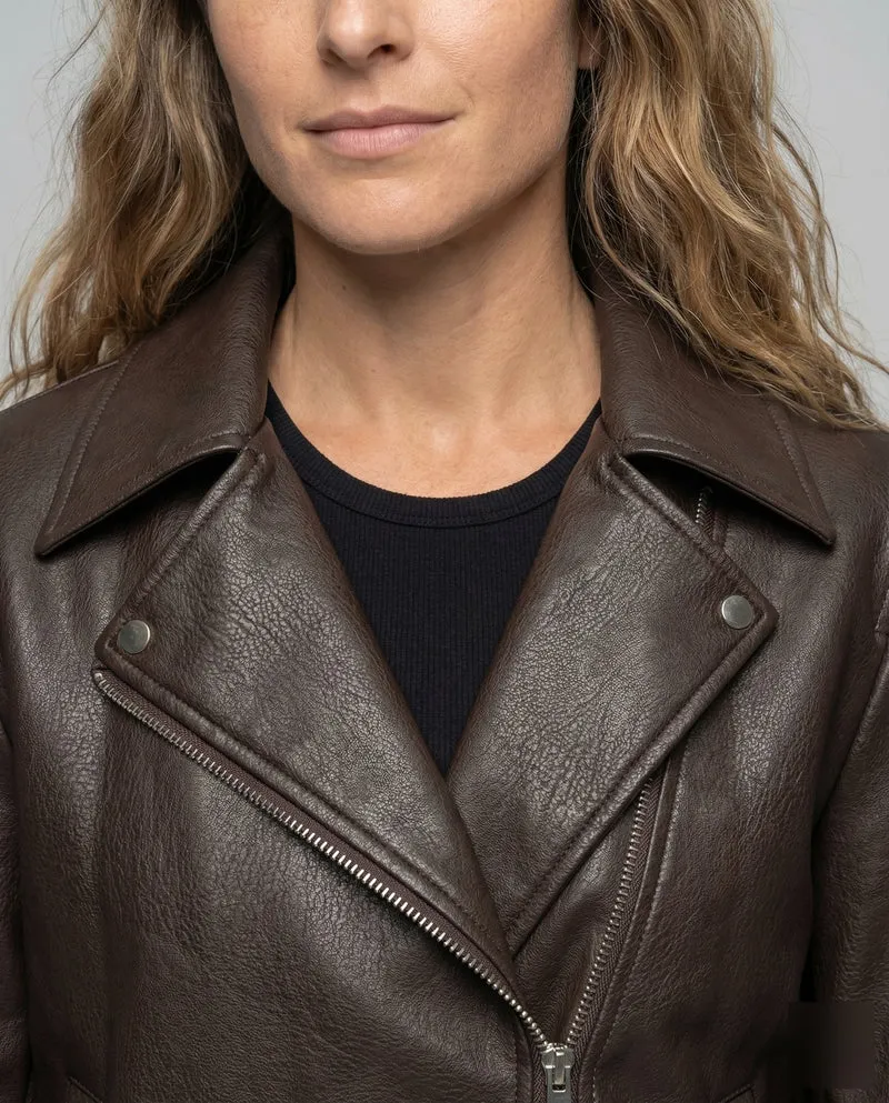 Damen Oversize Kunstleder Bikerjacke Gürtel