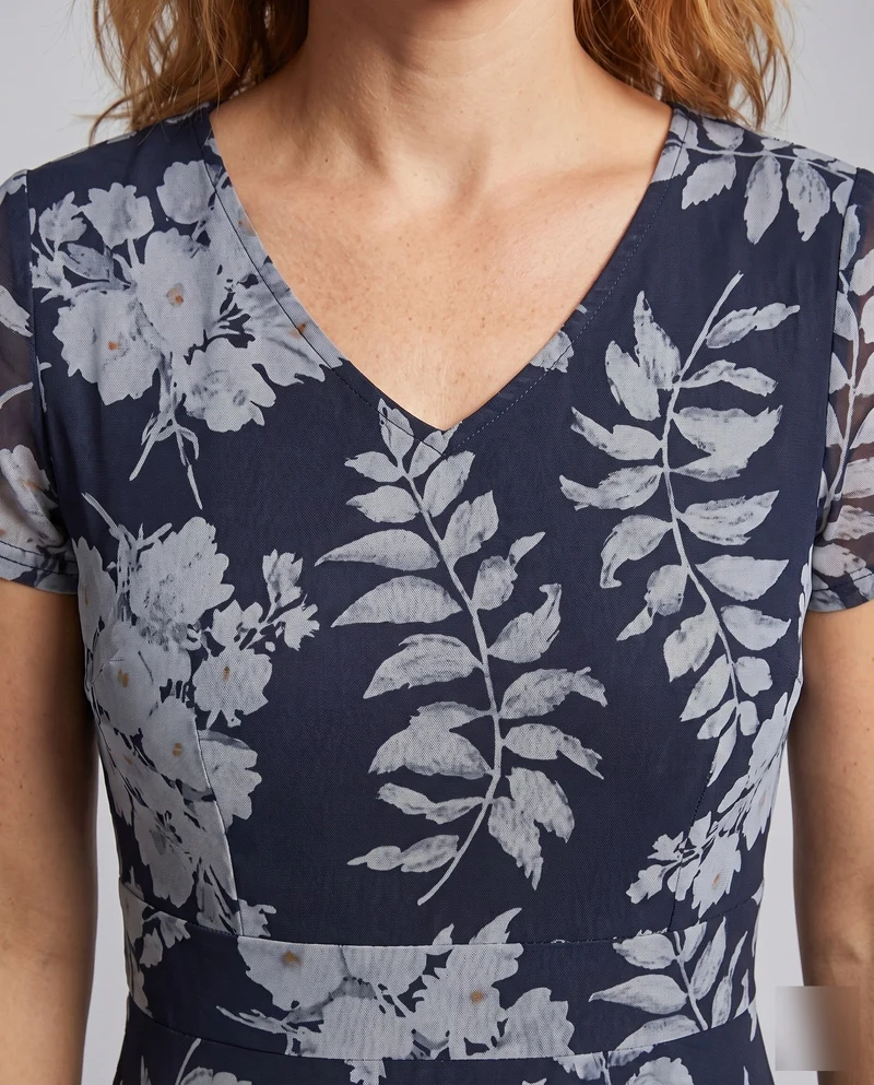 Damen Chiffon-Lagen-Midikleid V-Ausschnitt Floraler Alloverprint Tailliert