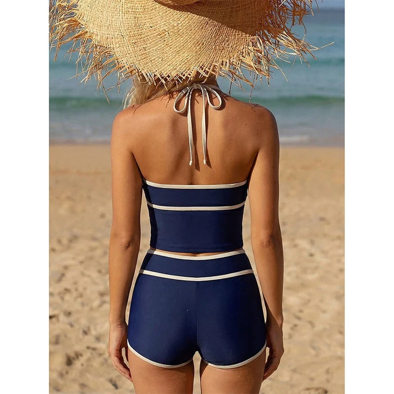 Damen Sportliches Bikini-Set mit Crop-Top und hoch geschnittenem Unterteil