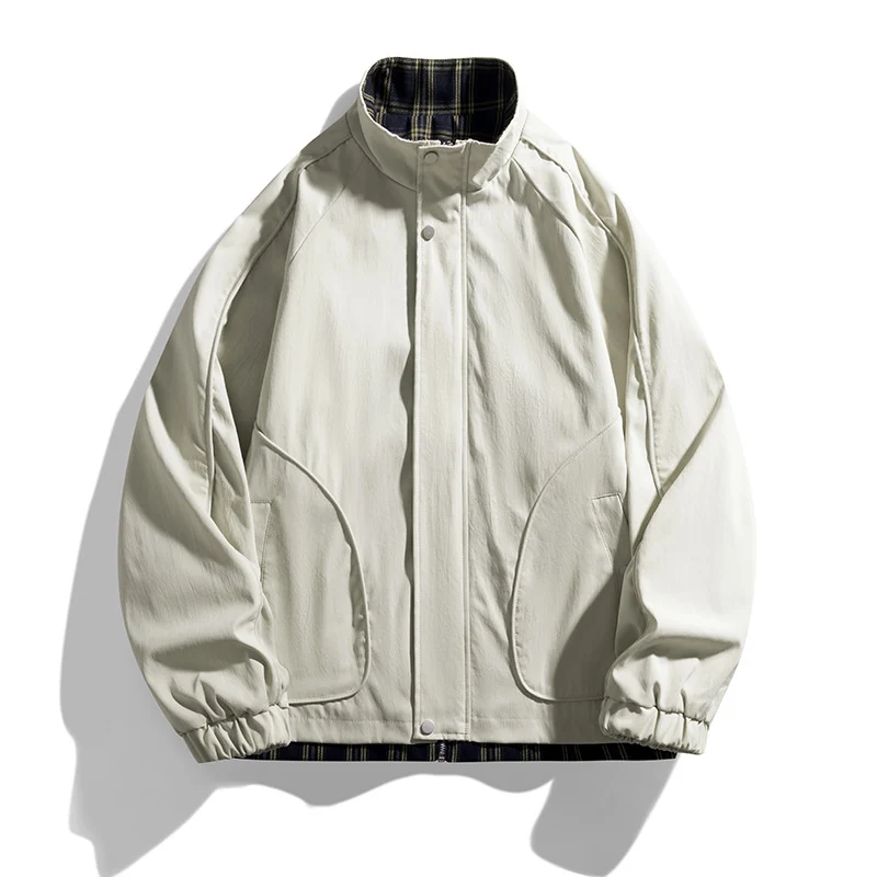 Herren Leichte Oversized Harrington-Jacke mit Karofutter, Raglanärmeln und elastischen Bündchen Nord Taschen